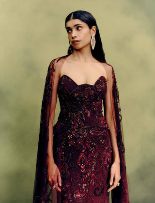 Gilded carmine corset and skirt set
