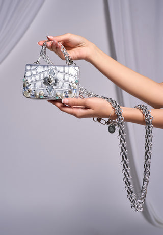 Silver Lining Chainlink Belt Bag by Papa Don'T Preach By Shubhika Accessories, available on Indiaspopup.com