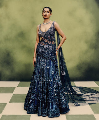 Oceanfire neon navy cocktail lehenga set