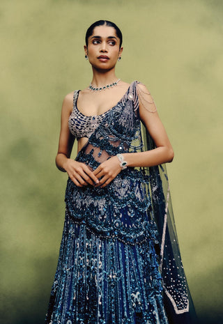 Oceanfire neon navy cocktail lehenga set