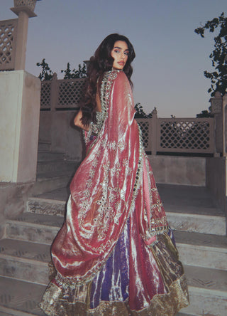 Pink and lilac and green rangratna lehenga set