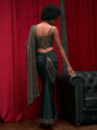 Itrh-Black Glimmering Onyx Sari Set-INDIASPOPUP.COM