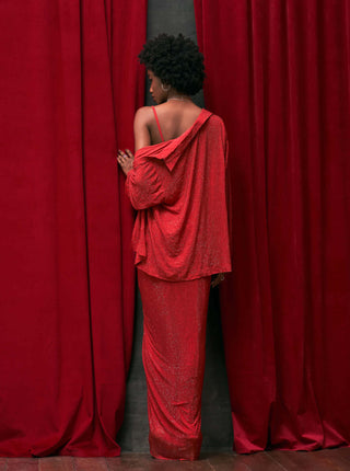 Itrh-Scarlet Red Sparkle Skirt Set-INDIASPOPUP.COM