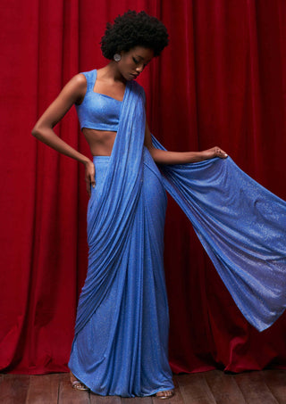 Itrh-Etheral Azure Crystal Sari And Blouse-INDIASPOPUP.COM
