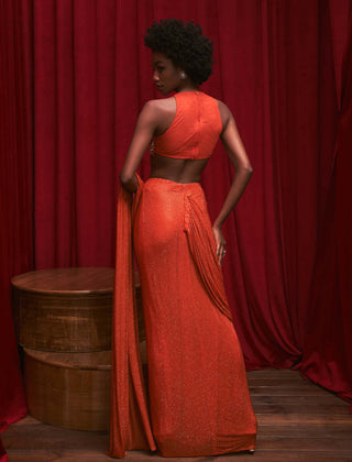 Itrh-Orangw Mandarin Sparkle Sari Set-INDIASPOPUP.COM