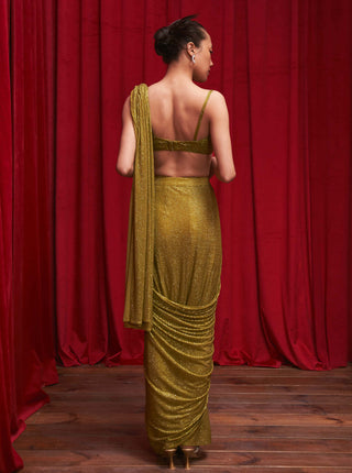 Itrh-Olive Opulence Sari And Corset-INDIASPOPUP.COM