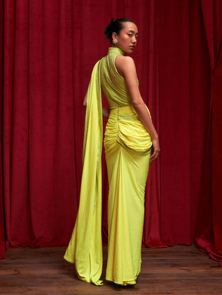 Itrh-Neon Yellow Prism Dazzle Skirt Sari Set-INDIASPOPUP.COM