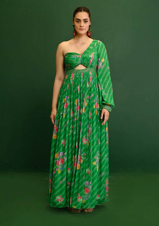 Chamee And Palak-Green Adele One Shoulder Gown-INDIASPOPUP.COM