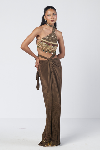 Bebo olive drape skirt set