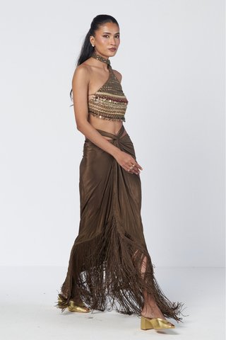 Bebo olive drape skirt set