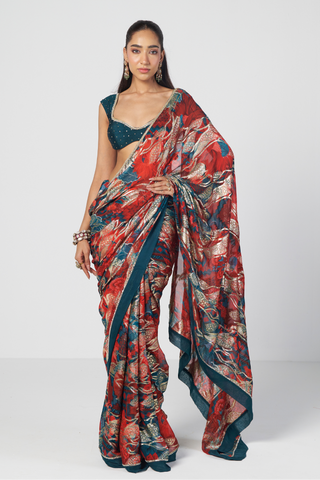Jugmug red sari set