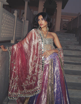 Pink and lilac and green rangratna lehenga set