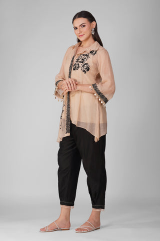 Devyani Mehrotra-Kora Black Asymmetric Shirt And Salwar-INDIASPOPUP.COM