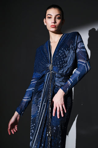 Midnight Star Draped Dress by Nikita Mhaisalkar available on Indiaspopup.com