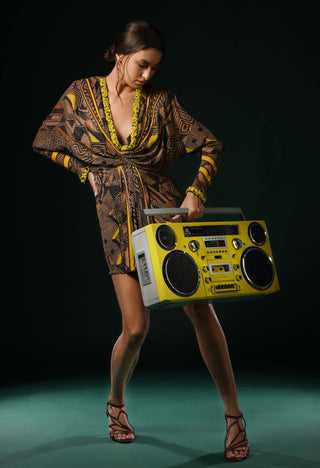 Geometric canary print dress