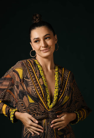Geometric canary print dress