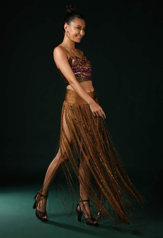 Glass crystal embroidered corset and skirt