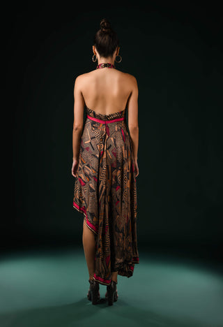 Geometric fuchsia assymetrical dress