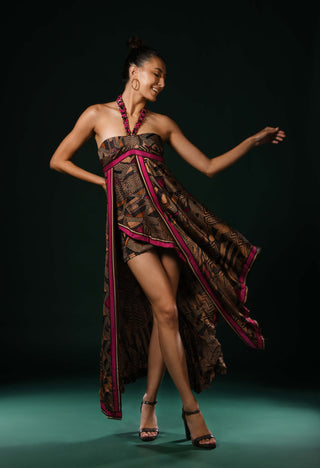 Geometric fuchsia assymetrical dress