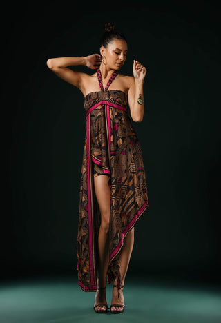 Geometric fuchsia assymetrical dress