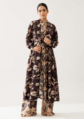 Dark Brown And Cream Floral Cape by Koai available on Indiaspopup.com