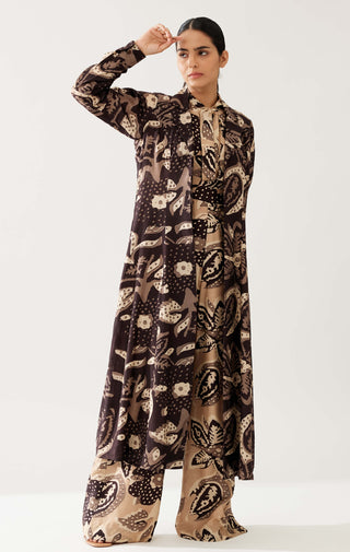 Dark Brown And Cream Floral Cape by Koai available on Indiaspopup.com