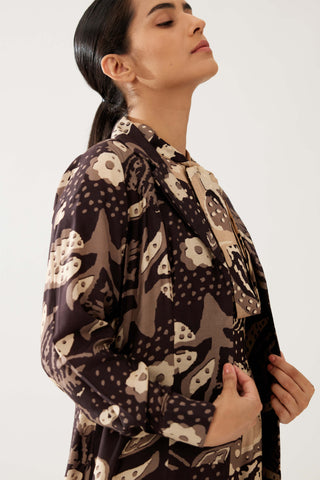 Dark Brown And Cream Floral Cape by Koai available on Indiaspopup.com