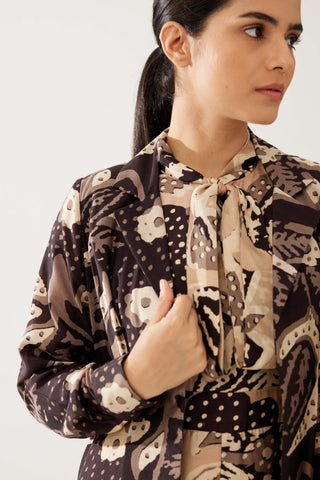 Dark Brown And Cream Floral Cape by Koai available on Indiaspopup.com