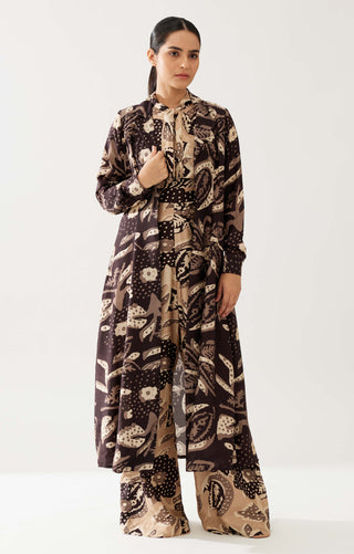 Dark brown and cream floral cape