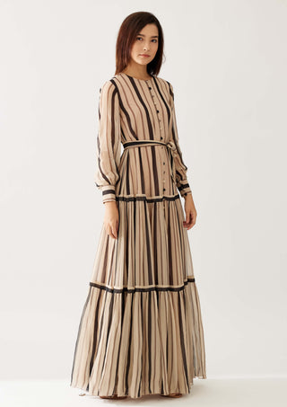 Cream And Dark Brown Stripe Shirt Dress by Koai available on Indiaspopup.com