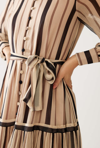 Cream And Dark Brown Stripe Shirt Dress by Koai available on Indiaspopup.com