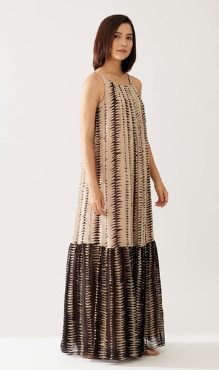 Cream and dark brown stripe long dress