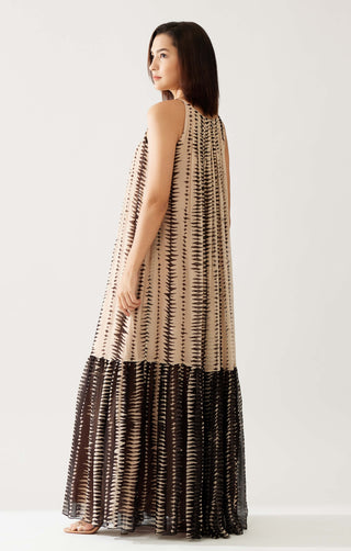 Cream and dark brown stripe long dress