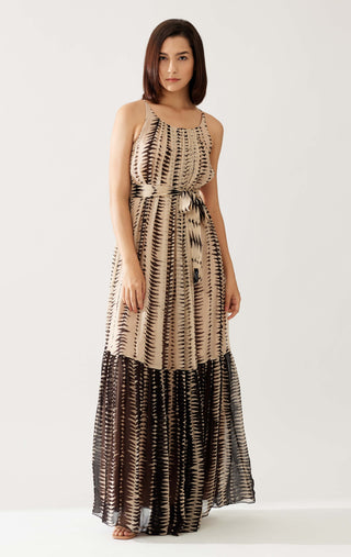 Cream and dark brown stripe long dress