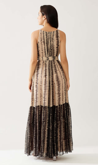 Cream And Dark Brown Stripe Long Dress by Koai available on Indiaspopup.com