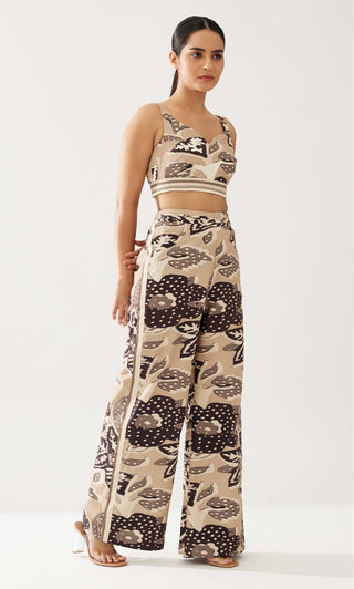 Cream And Dark Brown Floral Bustier And Pants by Koai available on Indiaspopup.com