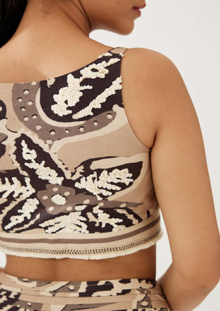 Cream And Dark Brown Floral Bustier And Pants by Koai available on Indiaspopup.com