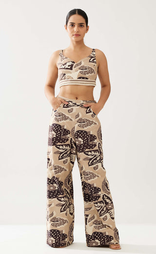 Cream and dark brown floral bustier and pants