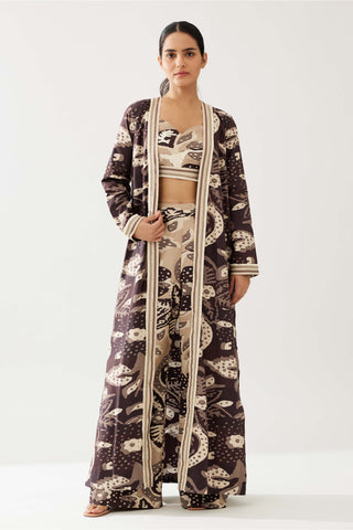 Dark Brown And Cream Floral Cape by Koai available on Indiaspopup.com