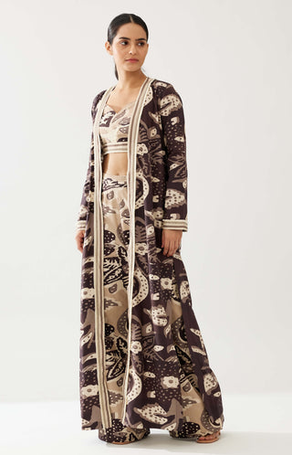 Dark Brown And Cream Floral Cape by Koai available on Indiaspopup.com