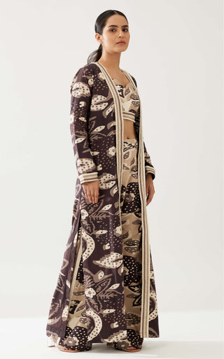 Dark Brown And Cream Floral Cape by Koai available on Indiaspopup.com