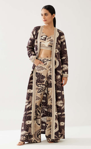 Dark Brown And Cream Floral Cape by Koai available on Indiaspopup.com