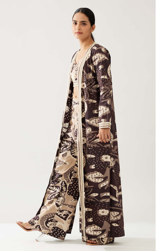 Dark Brown And Cream Floral Cape by Koai available on Indiaspopup.com