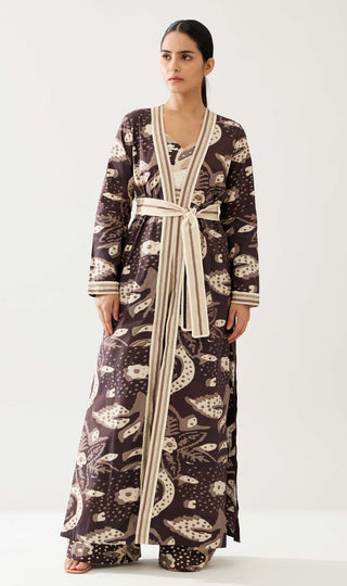 Dark Brown And Cream Floral Cape by Koai available on Indiaspopup.com