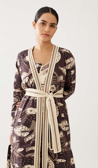 Dark Brown And Cream Floral Cape by Koai available on Indiaspopup.com