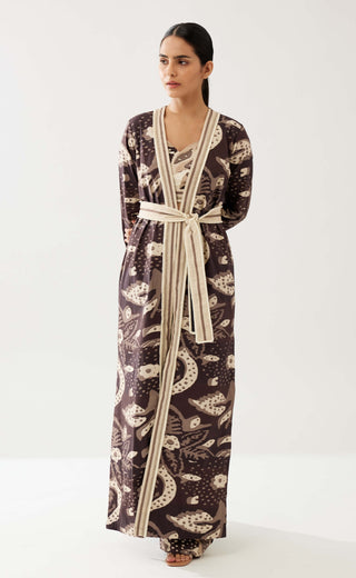 Dark Brown And Cream Floral Cape by Koai available on Indiaspopup.com