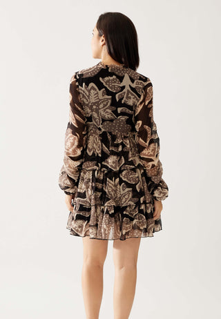 Dark Brown And Cream Floral Short Dress by Koai available on Indiaspopup.com