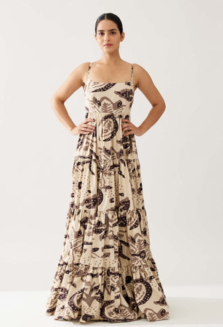 Cream and dark brown floral tier dress