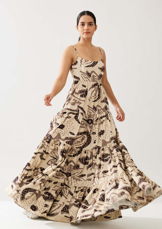 Cream and dark brown floral tier dress