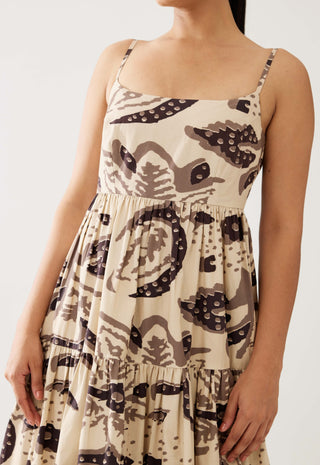 Cream And Dark Brown Floral Tier Dress by Koai available on Indiaspopup.com